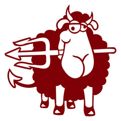 Sheep Devil Satan Hell Evil Trident Horns Cool Fun Design Lover Art Vector Illustration Card T-Shirt Poster Sticker Graphic Print Decorative Drawing Isolated Logo Decoration Symbol Creative Cool Style