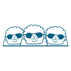 3 Dj Sheep Behind Fence Wall Sunglasses Friends Design Lover Art Vector Illustration Card T-Shirt Poster Sticker Graphic Print Decorative Drawing Isolated Logo Decoration Symbol Creative Cool Style
