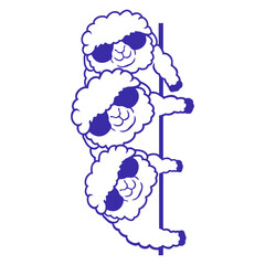 3 Dj Sheep Behind Wall Looking Sideways Friends Design Lover Art Vector Illustration Card T-Shirt Poster Sticker Graphic Print Decorative Drawing Isolated Logo Decoration Symbol Creative Cool Style
