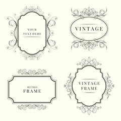 Set of vintage decorative calligraphic frames. Elegant retro ornamental borders. Vector illustration