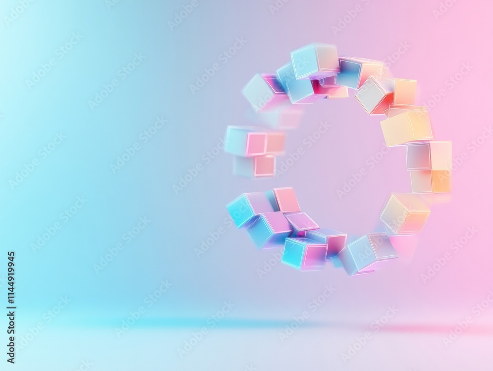 Aufkleber digital collaboration floating gradient cubes in abstract ring formation