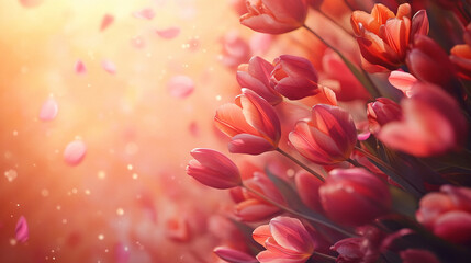 Fototapeta premium Wiosenne tło, piękne tulipany, puste miejsce na tekst, tapeta generative ai
