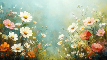 Wiosenne tło, stokrotki na jasnym tle, tapeta generative ai 