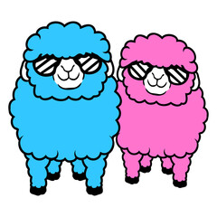 2 Sheep Sunglasses Party Cool Team Friends DJ Crew Design Lover Art Vector Illustration Card T-Shirt Poster Sticker Graphic Print Decorative Drawing Isolated Logo Decoration Symbol Creative Cool Style