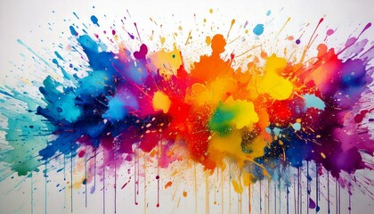 Fototapeta premium Watercolor ink splatters forming colorful, chaotic patterns on a white background isolated on white with copy space
