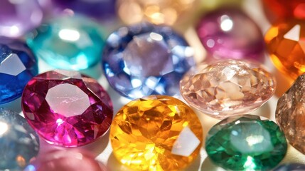 Colorful Assortment of Precious Gemstones on Bright Background