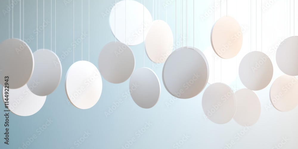 Poster Spherical Suspended Shapes An Abstract Financial Flow in Muted Tones and Subtle Surrealism
