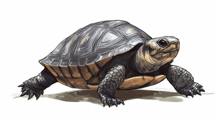 Fototapeta premium Box turtle in a retracted position on white background. Carapace. Illustration