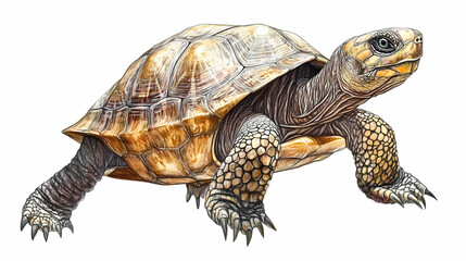 Fototapeta premium Box turtle in a retracted position on white background. Carapace. Illustration