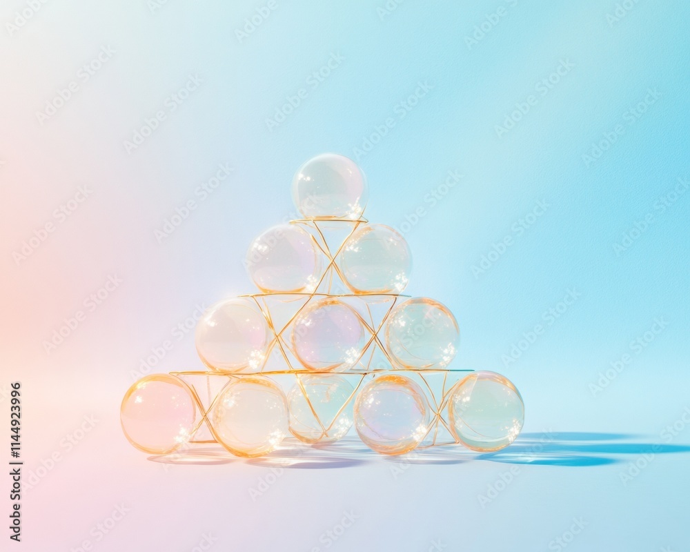 Poster ethereal orbs in geometric formation on pastel gradient background