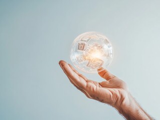 Indian Farmers Hand Holding Illuminated Financial Growth Sphere Concept of Micro Investments and Economic Transformation