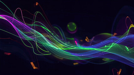 blue fractal line movement, light technology background, copy space. 3d image,