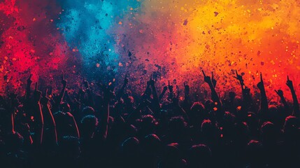 Vibrant grainy gradient blue orange black psychedelic noise texture colors banner music cover retro party poster design copy space, Generative AI