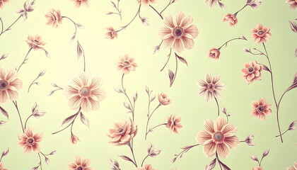 classic wallpaper seamless vintage flower pattern on green pastel background, Diffused lighting, with white tones