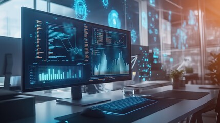 Fototapeta premium Ai Computer screens display data visualizations and code