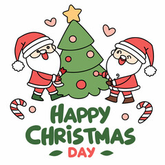 Santa Claus with Christmas tree and gifts cartoon character vector art for Christmas day on a white background 