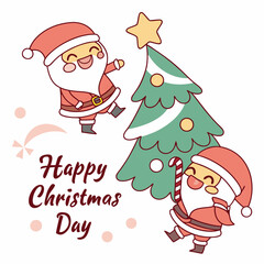 Santa Claus with Christmas tree and gifts cartoon character vector art for Christmas day on a white background 