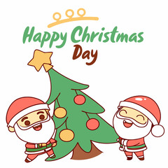 Santa Claus with Christmas tree and gifts cartoon character vector art for Christmas day on a white background 