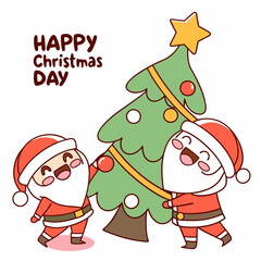Santa Claus with Christmas tree and gifts cartoon character vector art for Christmas day on a white background 