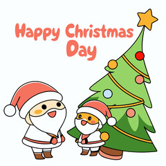 Santa Claus with Christmas tree and gifts cartoon character vector art for Christmas day on a white background 