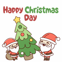 Santa Claus with Christmas tree and gifts cartoon character vector art for Christmas day on a white background 
