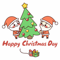 Santa Claus with Christmas tree and gifts cartoon character vector art for Christmas day on a white background 