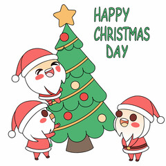 Santa Claus with Christmas tree and gifts cartoon character vector art for Christmas day on a white background 