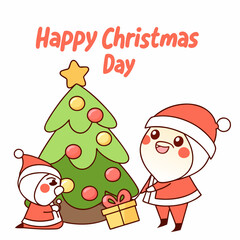 Santa Claus with Christmas tree and gifts cartoon character vector art for Christmas day on a white background 