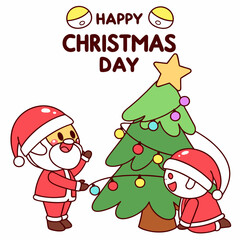 Santa Claus with Christmas tree and gifts cartoon character vector art for Christmas day on a white background 