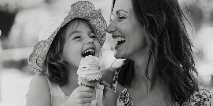 Mother and daughter enjoying ice cream cones