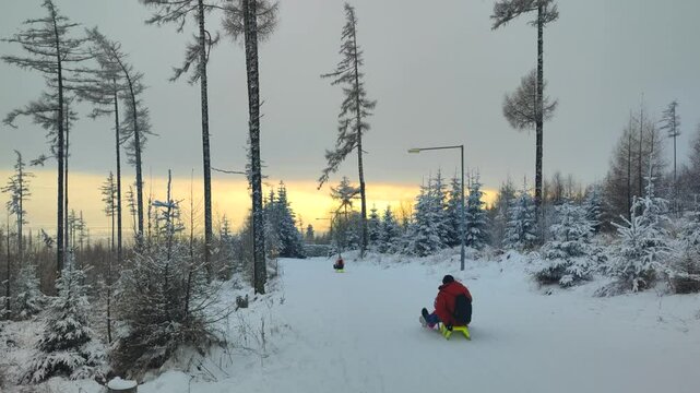 sledding and having fun on       Hrebienok, Slovakia