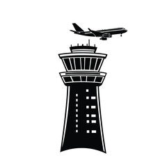 Creative style Airport Control Tower Logo And Icon silhouette vector airport radar and icon vector