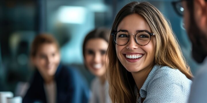 Smiling Business People Collaborating in Meeting