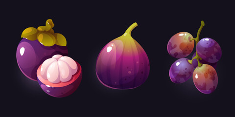 Vector set of purple fruits. Game icons