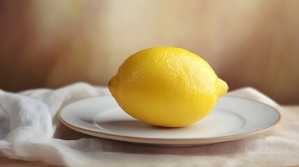 image of a Lemon on a plate, set against a soft, blurred background