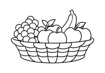 Minimalist Continuous Line Art of a Basket Full of Fruits with Woven Design and Assorted Fruits in a Modern Organic Style