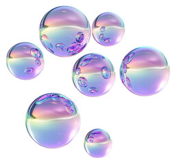 PNG Colorful bubbles of various sizes, displaying iridescent hues and reflecting light with a smooth, glossy surface.