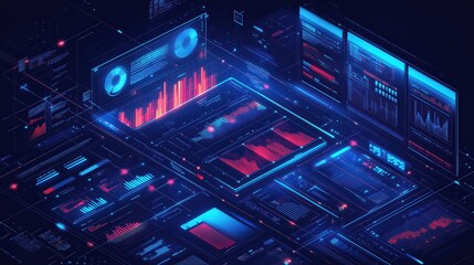Fototapeta premium Ai Computer visualizes futuristic data analytics dashboards with charts and graphs