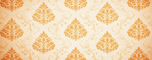 A vintage patterned wallpaper featuring elegant golden motifs on a soft beige background, perfect for adding a touch of sophistication to any interior.