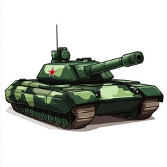 Cartoon Tank on White Background. Military Vehicle Illustration