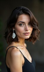 A woman in a black dress posing for a picture