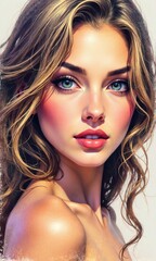 Fototapeta premium A digital painting of a woman with blue eyes