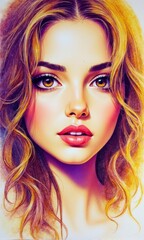 A drawing of a woman with long blonde hair