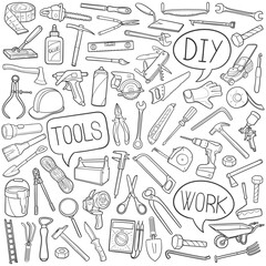 Bundle Tools and Equipment Traditional Doodle Icons Sketch Hand Made Design Vector.