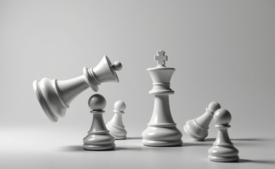 A group of white chess pieces standing next to each other