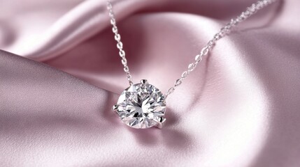 Elegant Diamond Necklace on Soft Pink Satin Background