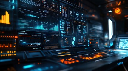 Obraz premium Futuristic data analysis dashboard with charts and visualizations