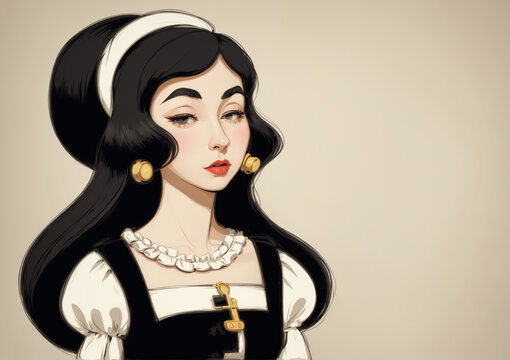 Retro styled cartoon tune woman with vintage hairstyle and attire