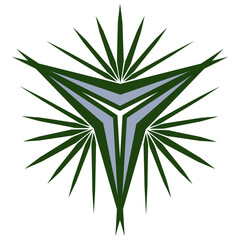 Green ornamental geometric fantasy element. Creative round portal tattoo design. Unusual geometric mandala. Star with broken rays. Triangle ornament isolated vector illustration.