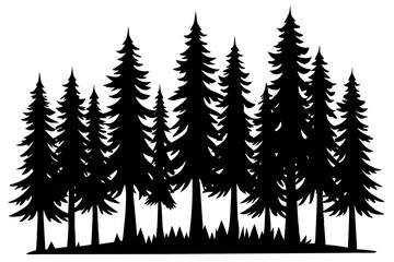 Obraz premium Silhouette of a forest with tall trees, flat vector art on white background 02